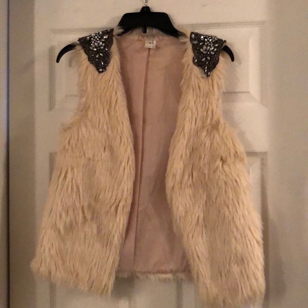 Swell Jeweled cream faux fur vest